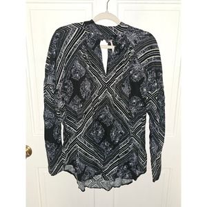 27 Free People Black Paisley Floral Walking On A Dream Choker Blouse, sz S